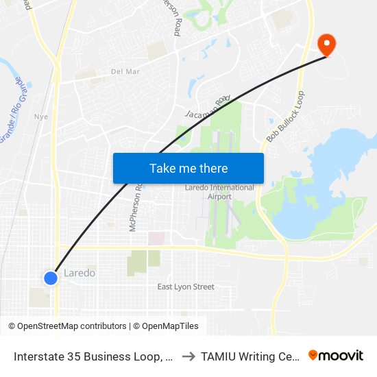 Interstate 35 Business Loop, 2701 to TAMIU Writing Center map