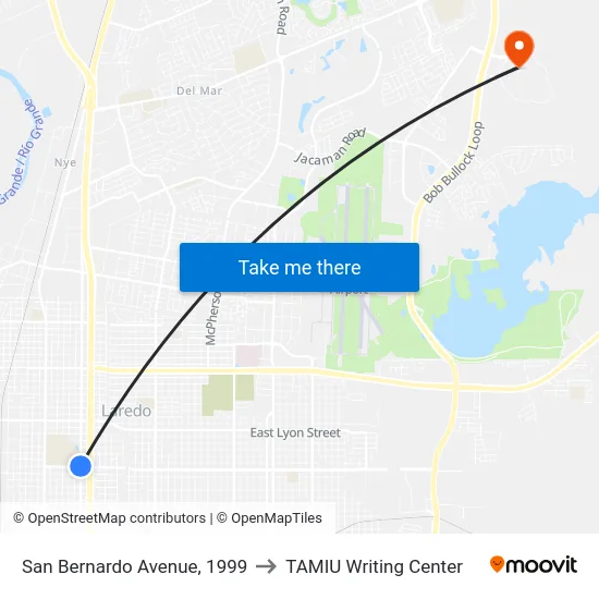 San Bernardo Avenue, 1999 to TAMIU Writing Center map