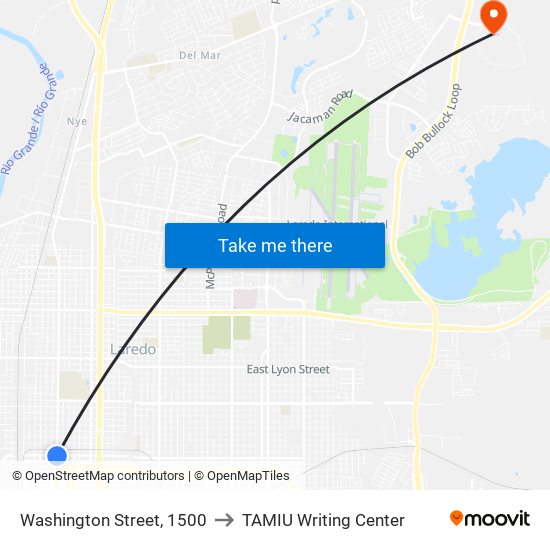 Washington Street, 1500 to TAMIU Writing Center map