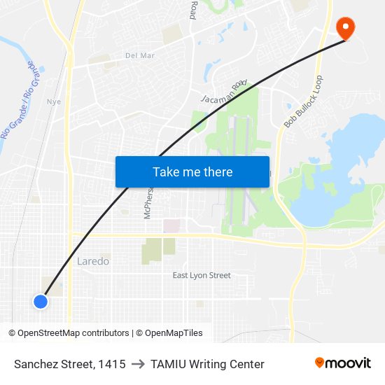 Sanchez Street, 1415 to TAMIU Writing Center map