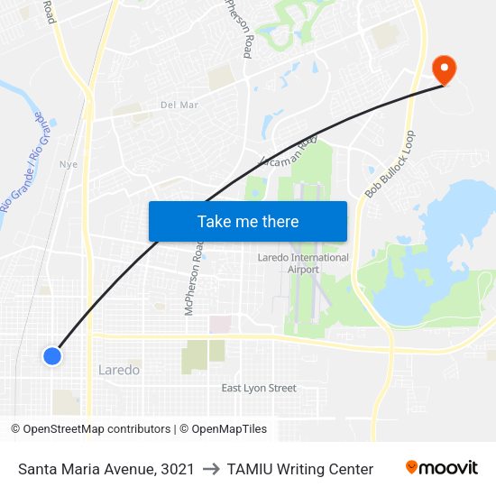 Santa Maria Avenue, 3021 to TAMIU Writing Center map