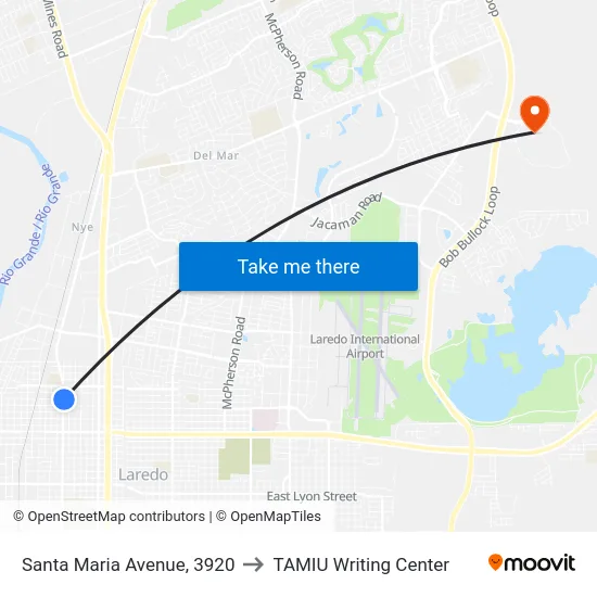 Santa Maria Avenue, 3920 to TAMIU Writing Center map