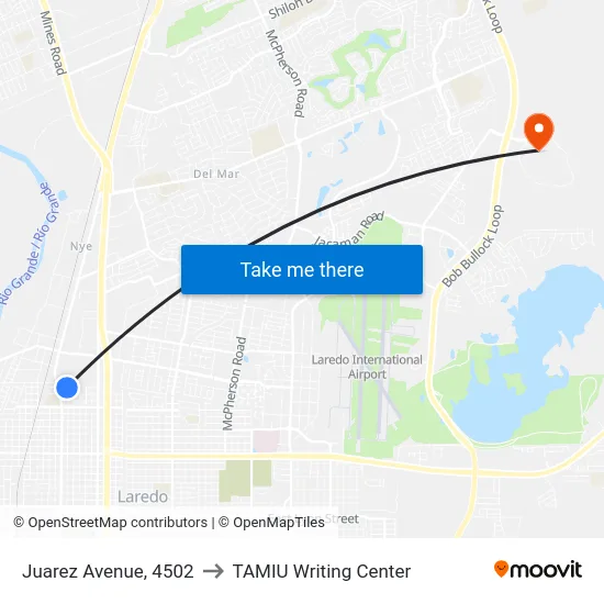 Juarez Avenue, 4502 to TAMIU Writing Center map