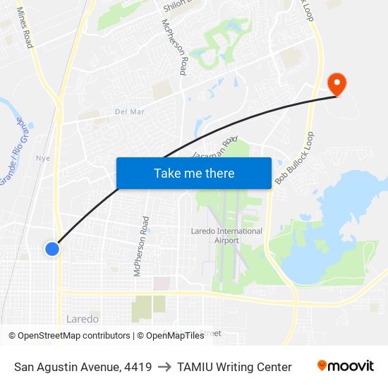 San Agustin Avenue, 4419 to TAMIU Writing Center map