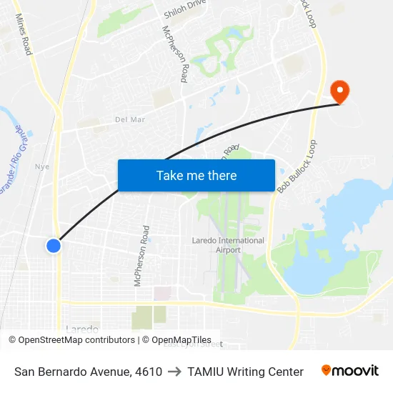 San Bernardo Avenue, 4610 to TAMIU Writing Center map