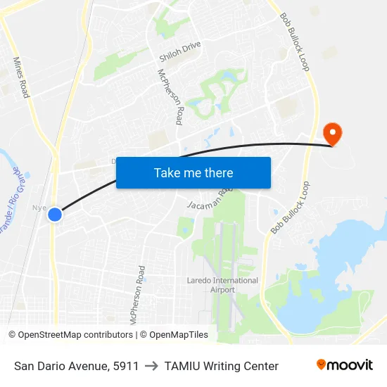 San Dario Avenue, 5911 to TAMIU Writing Center map