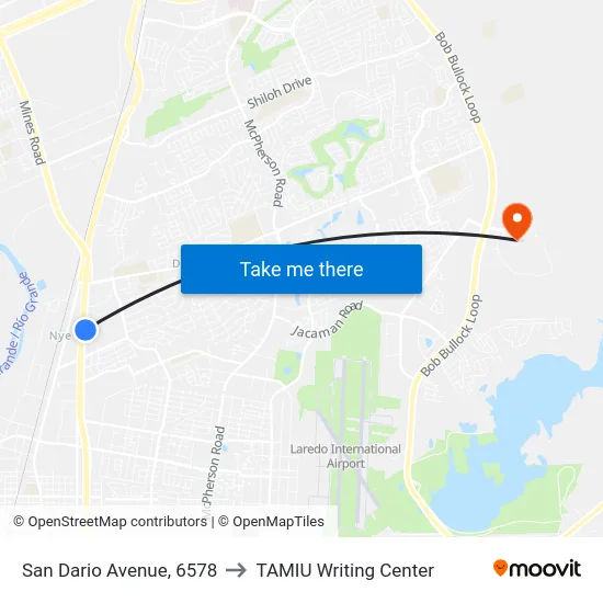San Dario Avenue, 6578 to TAMIU Writing Center map