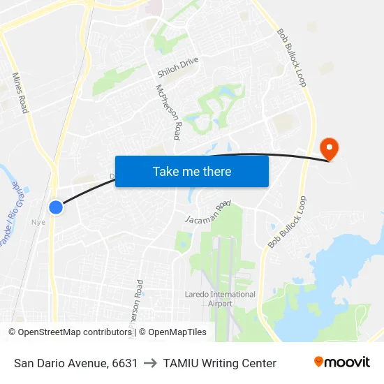 San Dario Avenue, 6631 to TAMIU Writing Center map