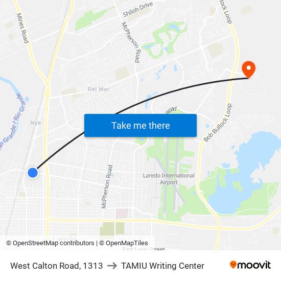 West Calton Road, 1313 to TAMIU Writing Center map