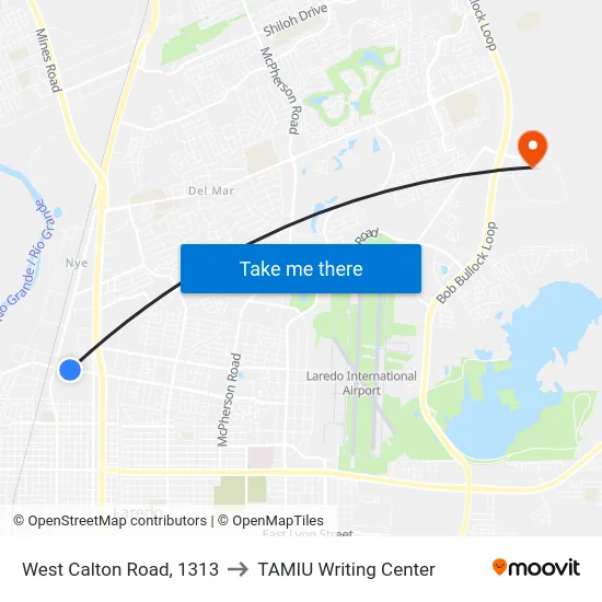 West Calton Road, 1313 to TAMIU Writing Center map