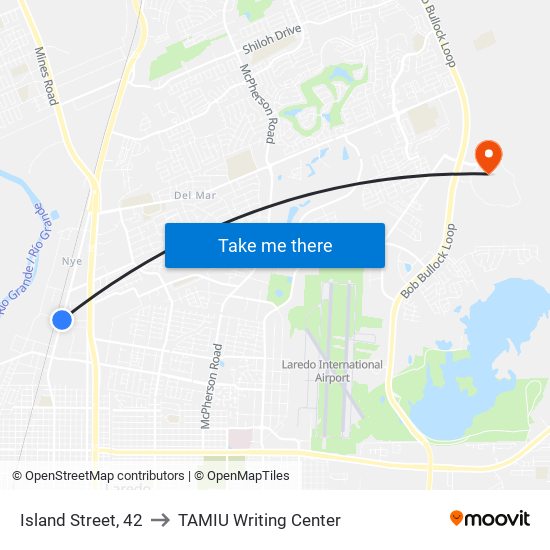 Island Street, 42 to TAMIU Writing Center map