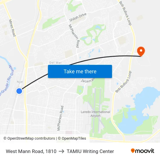 West Mann Road, 1810 to TAMIU Writing Center map