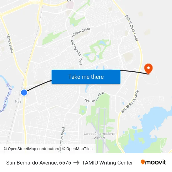 San Bernardo Avenue, 6575 to TAMIU Writing Center map