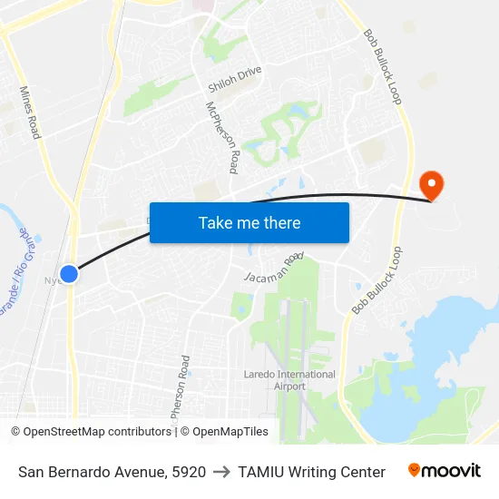San Bernardo Avenue, 5920 to TAMIU Writing Center map