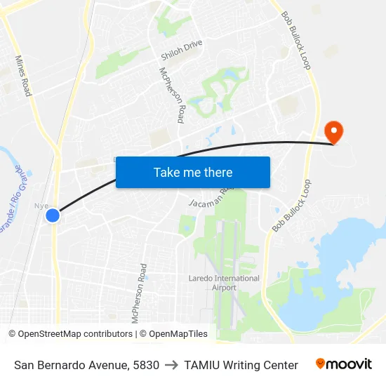 San Bernardo Avenue, 5830 to TAMIU Writing Center map