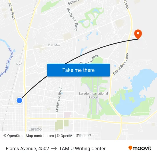 Flores Avenue, 4502 to TAMIU Writing Center map