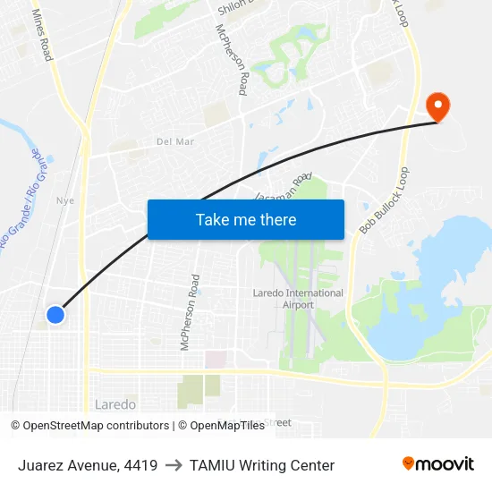 Juarez Avenue, 4419 to TAMIU Writing Center map