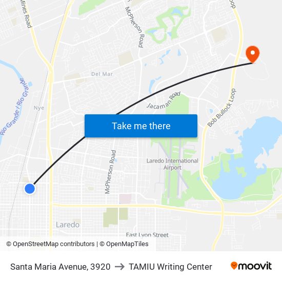 Santa Maria Avenue, 3920 to TAMIU Writing Center map