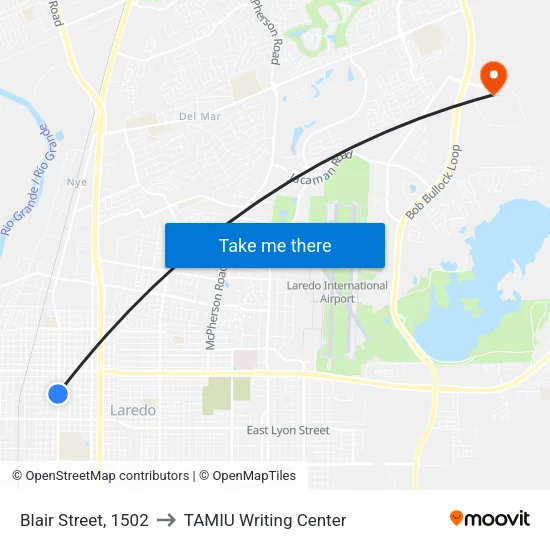 Blair Street, 1502 to TAMIU Writing Center map