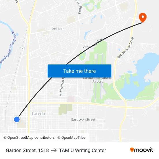 Garden Street, 1518 to TAMIU Writing Center map