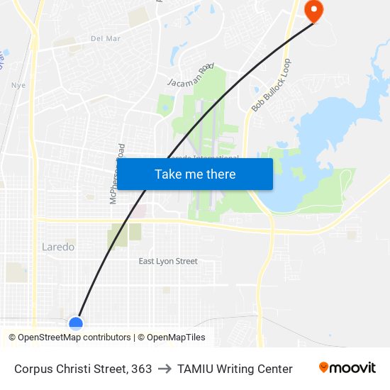 Corpus Christi Street, 363 to TAMIU Writing Center map