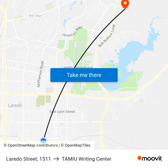 Laredo Street, 1511 to TAMIU Writing Center map