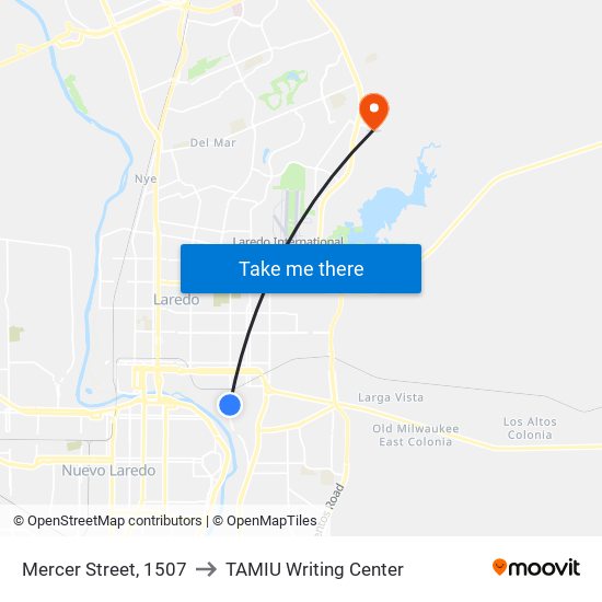 Mercer Street, 1507 to TAMIU Writing Center map