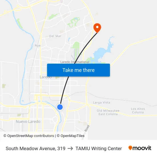 South Meadow Avenue, 319 to TAMIU Writing Center map
