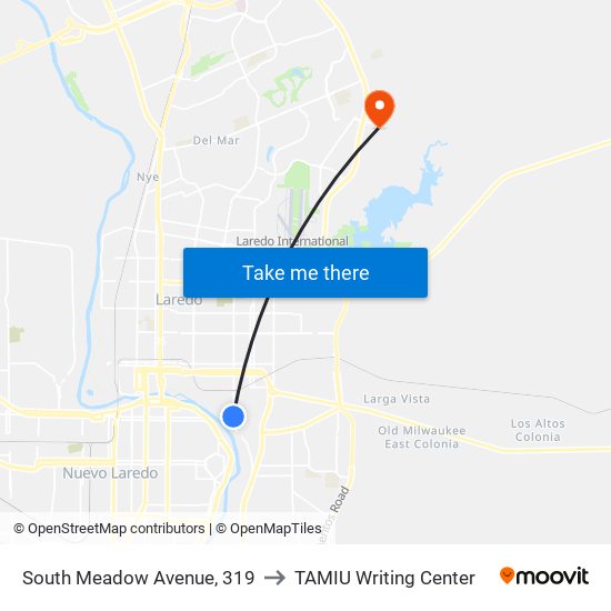 South Meadow Avenue, 319 to TAMIU Writing Center map