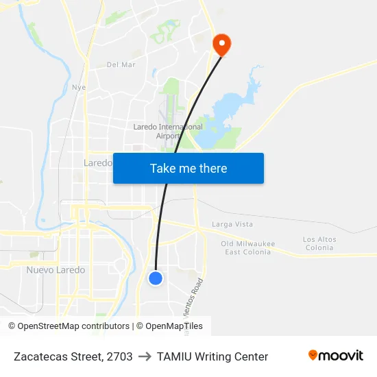 Zacatecas Street, 2703 to TAMIU Writing Center map