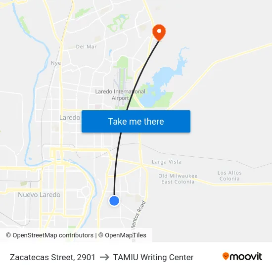 Zacatecas Street, 2901 to TAMIU Writing Center map