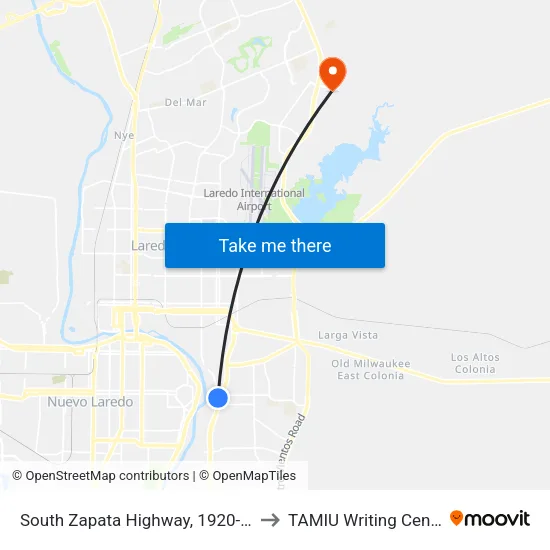 South Zapata Highway, 1920-1/2 to TAMIU Writing Center map