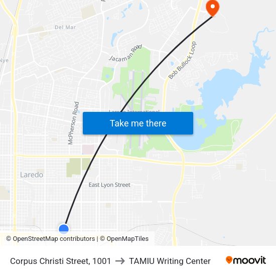 Corpus Christi Street, 1001 to TAMIU Writing Center map