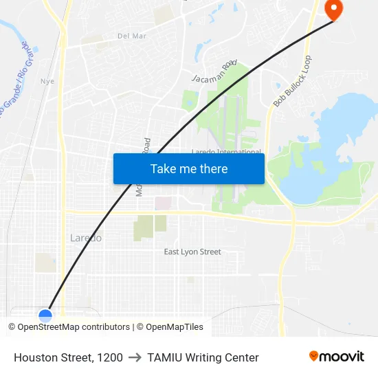 Houston Street, 1200 to TAMIU Writing Center map