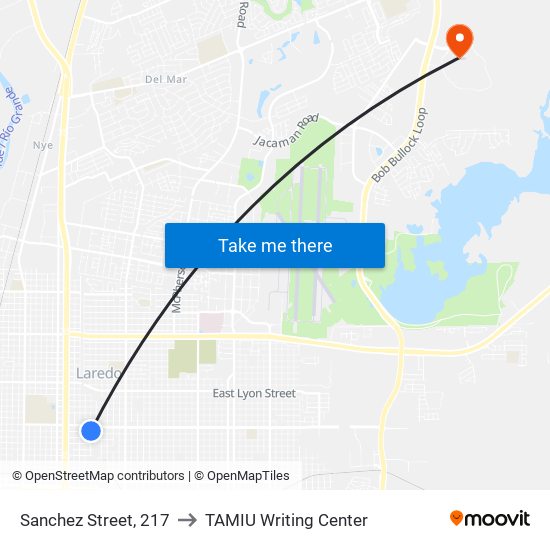 Sanchez Street, 217 to TAMIU Writing Center map