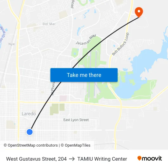 West Gustavus Street, 204 to TAMIU Writing Center map