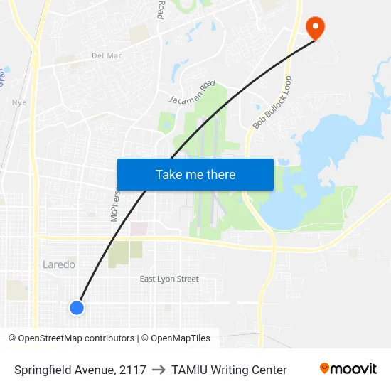 Springfield Avenue, 2117 to TAMIU Writing Center map