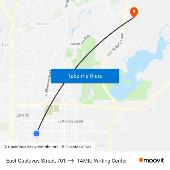 East Gustavus Street, 701 to TAMIU Writing Center map