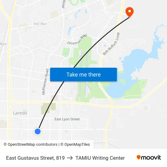 East Gustavus Street, 819 to TAMIU Writing Center map