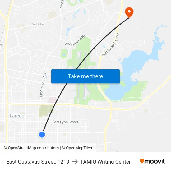 East Gustavus Street, 1219 to TAMIU Writing Center map