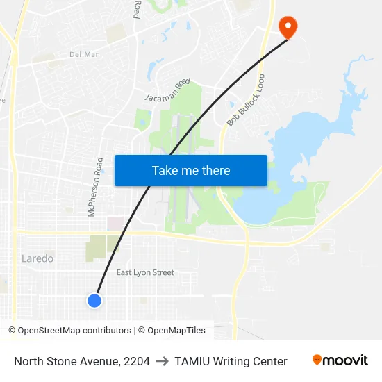 North Stone Avenue, 2204 to TAMIU Writing Center map
