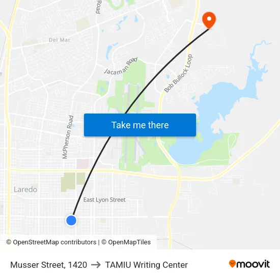 Musser Street, 1420 to TAMIU Writing Center map