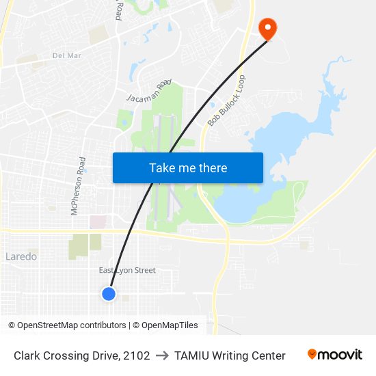 Clark Crossing Drive, 2102 to TAMIU Writing Center map