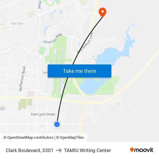 Clark Boulevard, 3301 to TAMIU Writing Center map