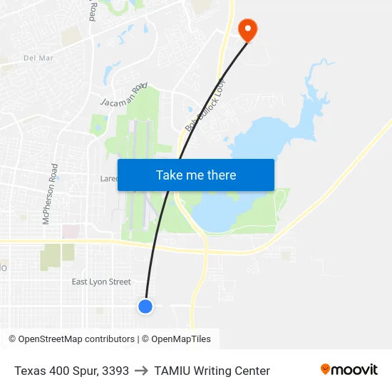 Texas 400 Spur, 3393 to TAMIU Writing Center map