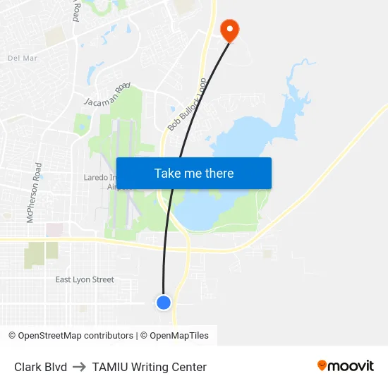 Clark Blvd to TAMIU Writing Center map