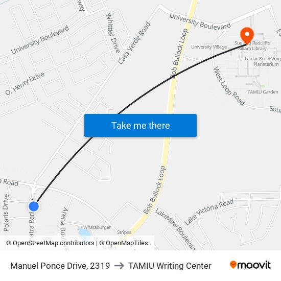 Manuel Ponce Drive, 2319 to TAMIU Writing Center map