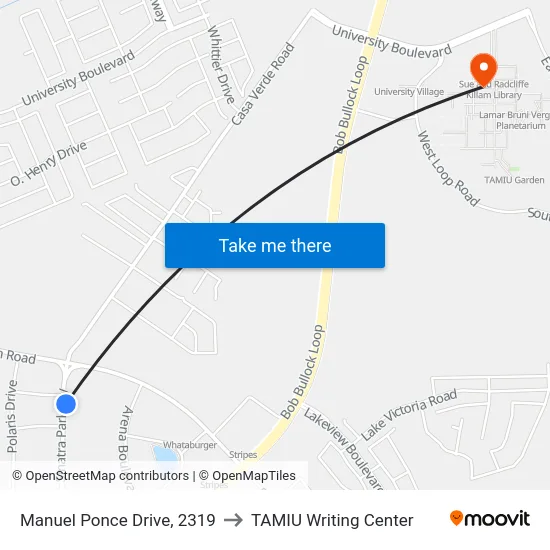 Manuel Ponce Drive, 2319 to TAMIU Writing Center map