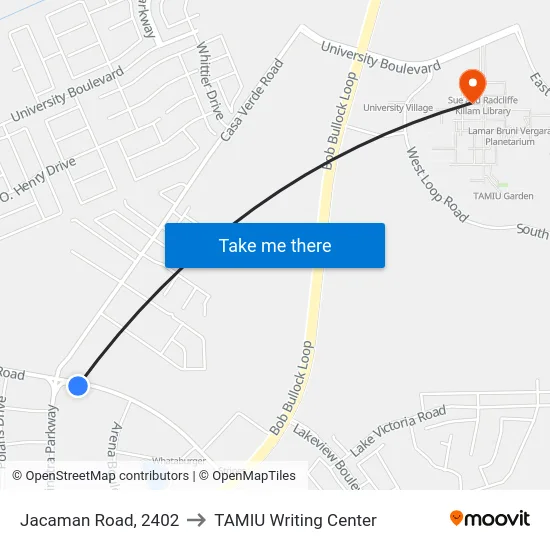 Jacaman Road, 2402 to TAMIU Writing Center map