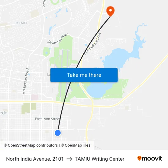 North India Avenue, 2101 to TAMIU Writing Center map